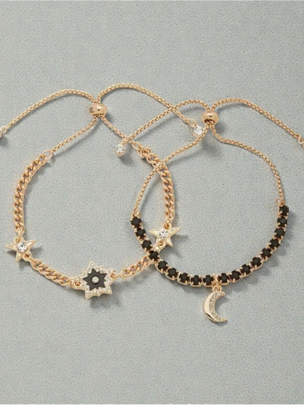 Karl Lagerfeld Gold-Tone Star & Crescent Bracelet Duo with Black Accents